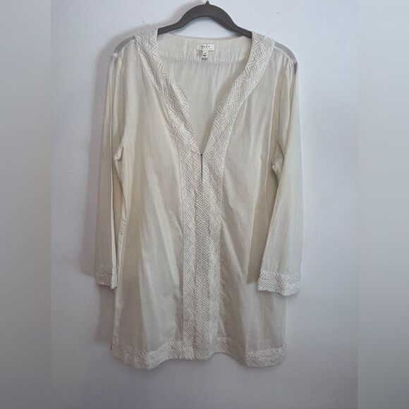Soft Joie EUC cream cotton beach cover up tunic embroidered trim size medium - Picture 1 of 5
